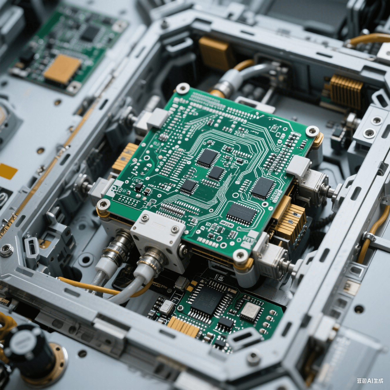 航空航天領域中使用的 PCB 陶瓷電路板圖片，展示其在衛星星載電子設備中的安裝方式