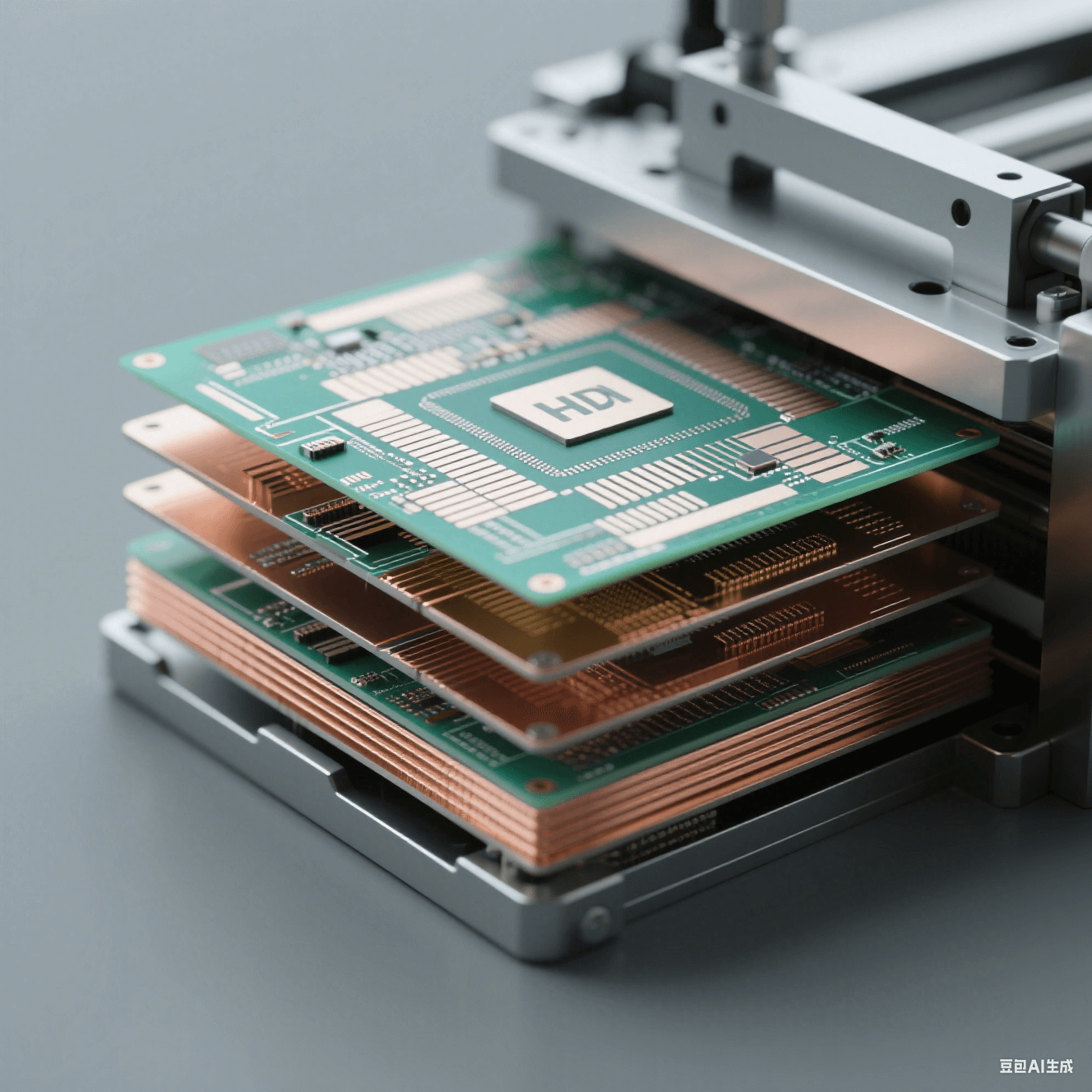 HDI 制造工藝中的積層疊加步驟。