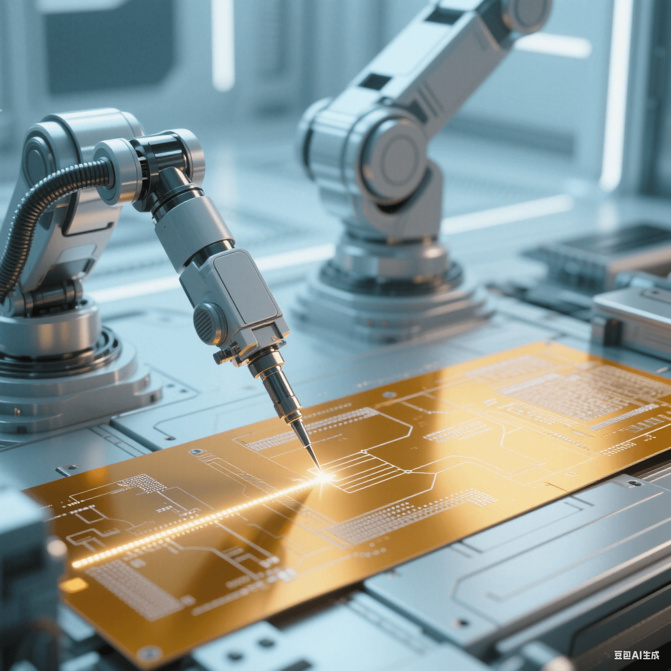 象征聚酰亞胺柔性板高精密制造工藝與質量控制的抽象概念圖