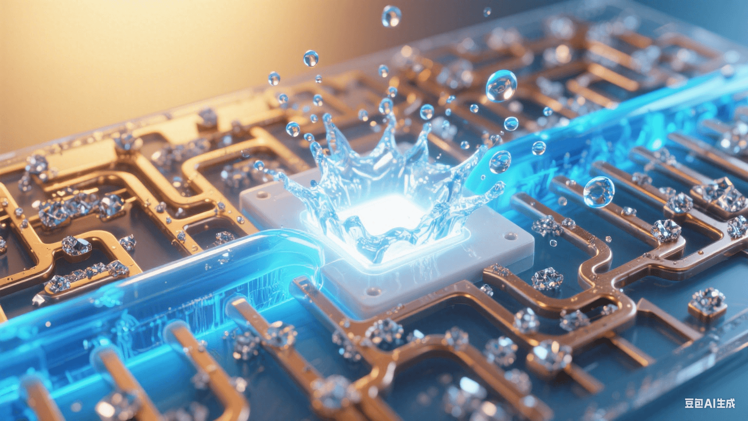 展示透明陶瓷基板內部的冷卻液流動與熱交換效果