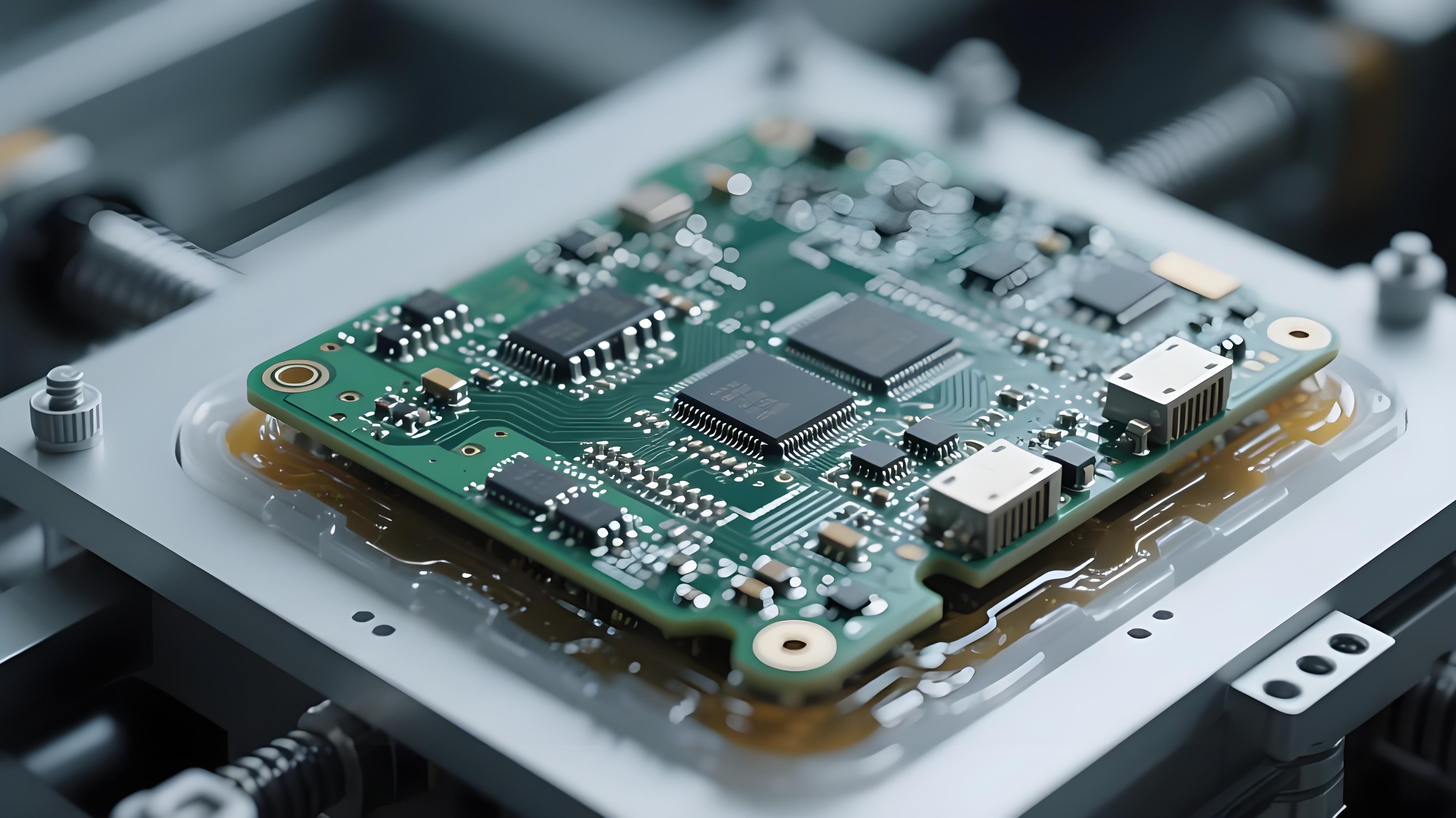 車載電子電路板抗振工藝細節展示，突出焊點結構與填充膠技術