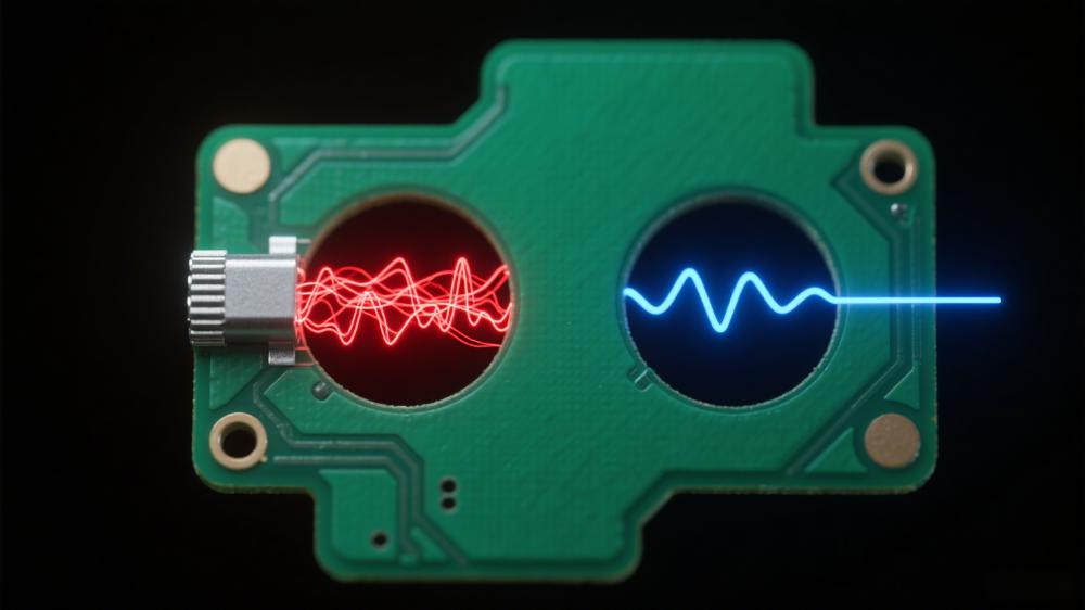 PCB通孔Stub諧振影響可視化 紅色反射信號(hào)與藍(lán)色順暢信號(hào)對(duì)比