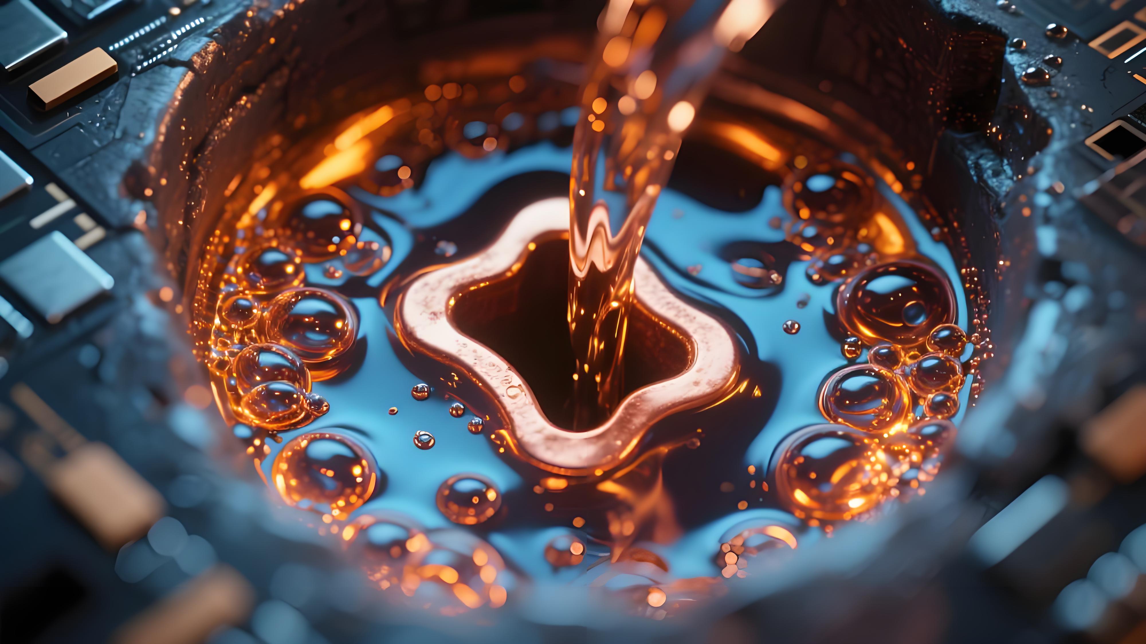 脈沖電鍍工藝將銅溶液填入通孔內部的微觀特寫鏡頭