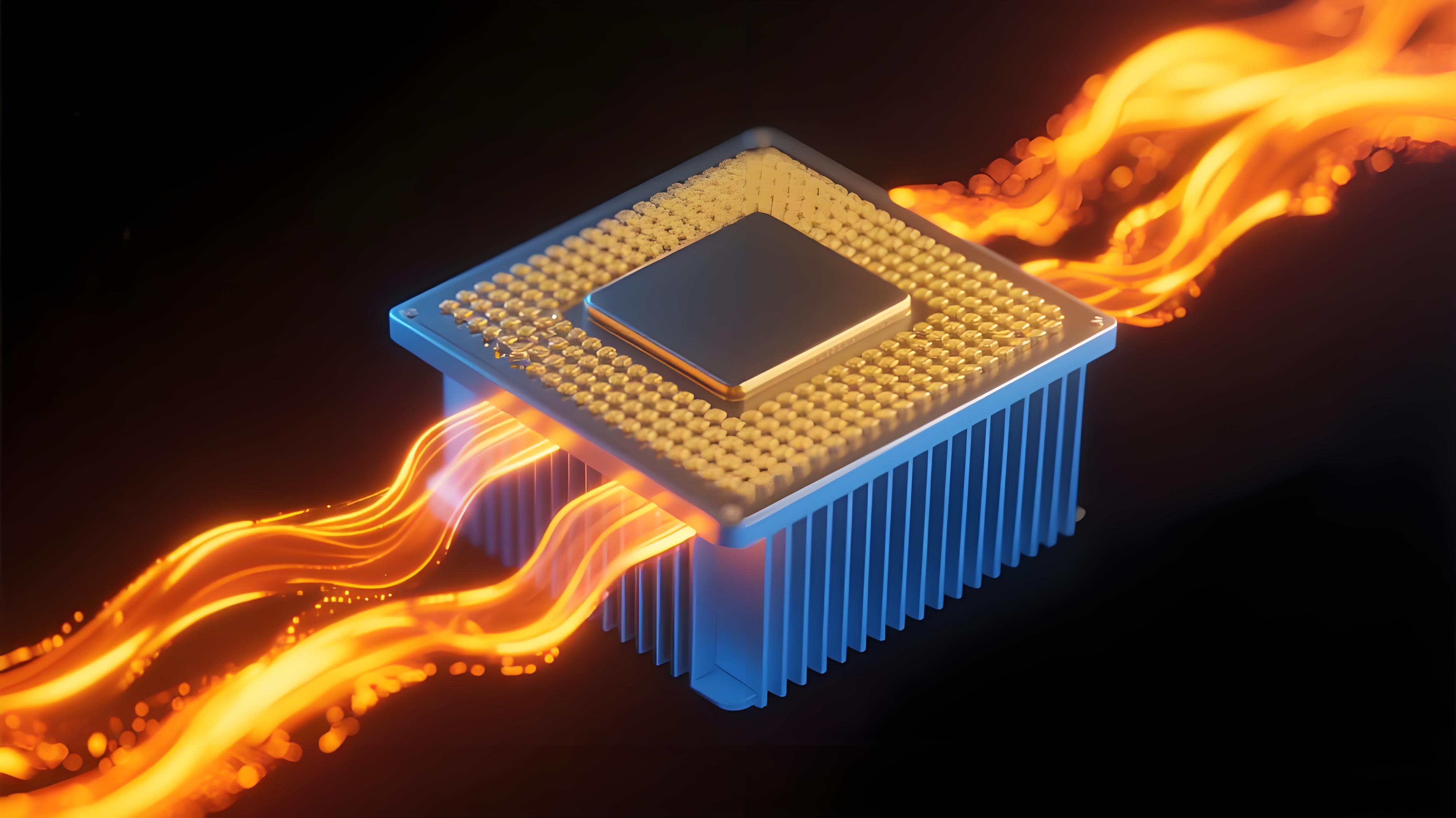 抽象概念圖：熱量通過通孔陣列從芯片傳導至散熱器的過程