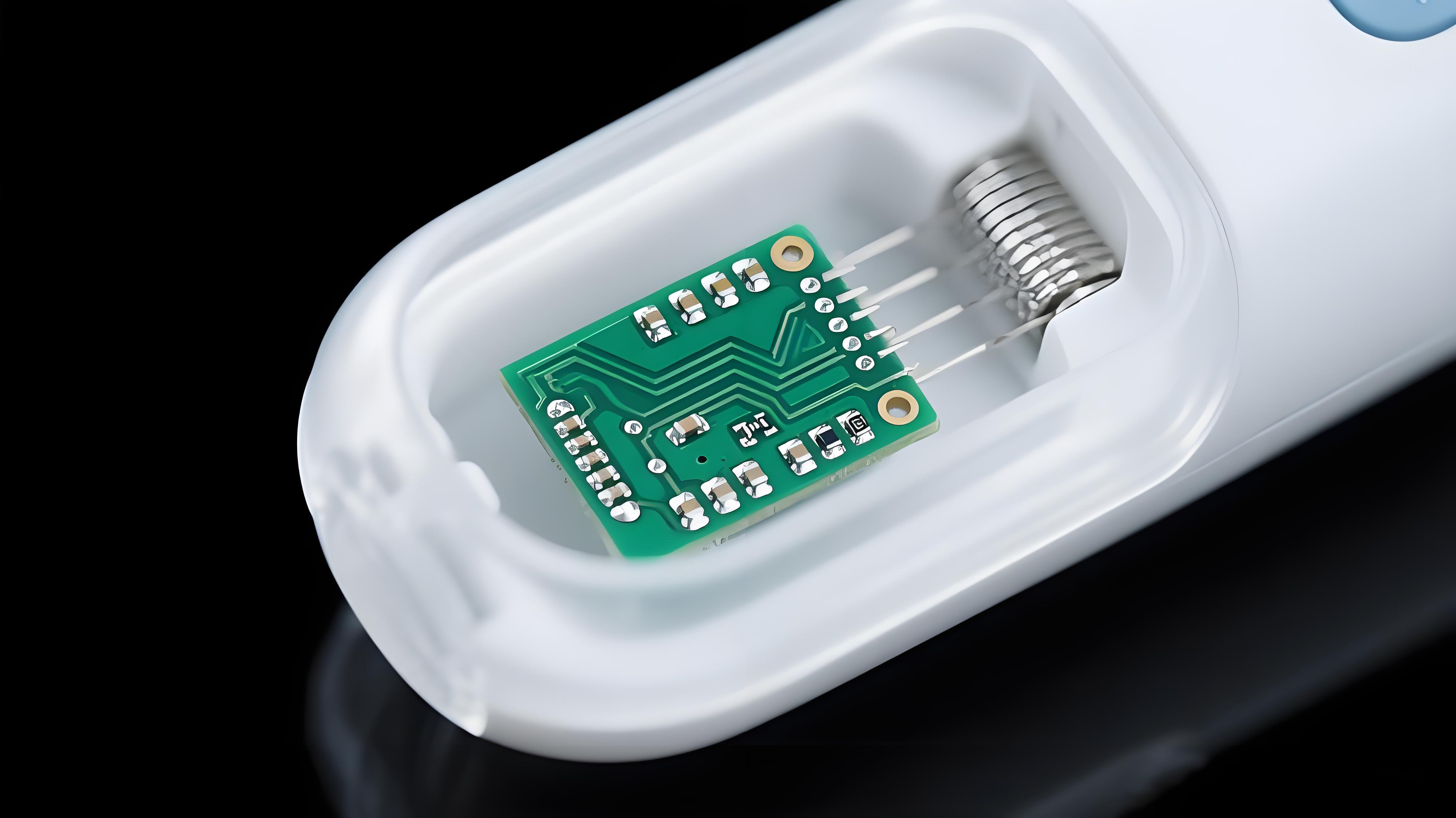 醫療超聲探頭內部微型沉銀PCB板特寫，展示其在醫療設備中的精密應用