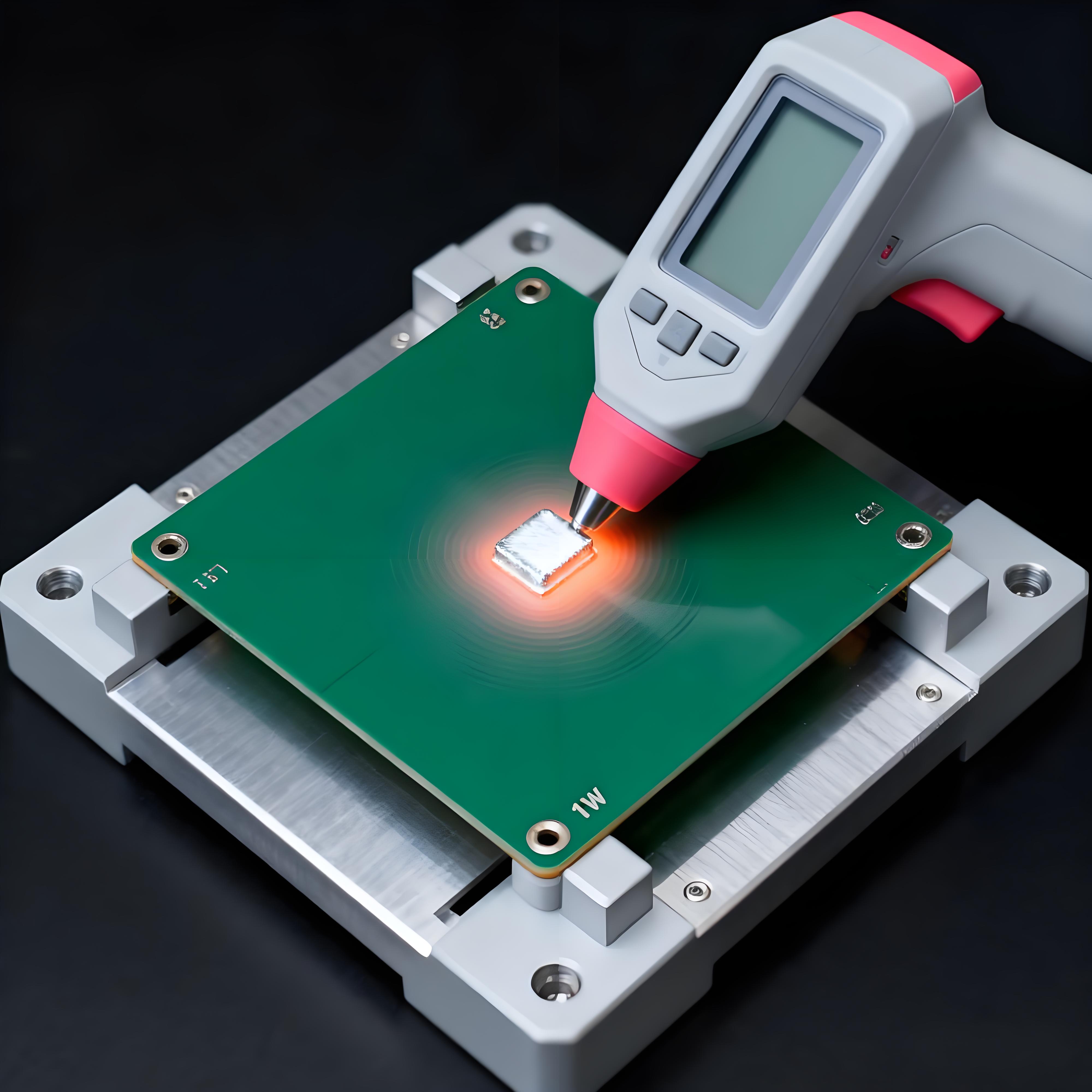 鋁基板熱阻測試微觀場景，紅外探頭監(jiān)測焊點熱量擴散與溫度梯度