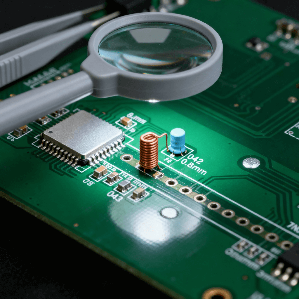 射頻前端 PCB 無源元件布局場景,匹配元件貼近芯片 + 饋電電感垂直放置 + 饋點凈空 射頻前端 PCB 無源元件布局場景,匹配元件貼近芯片 + 饋電電感垂直放置 + 饋點凈空