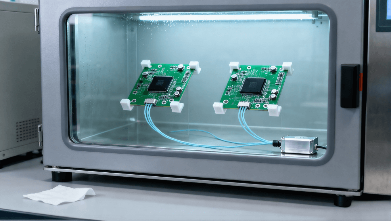 PCB高溫高濕老化測試 恒溫恒濕箱 架空固定PCB板 數據采集線